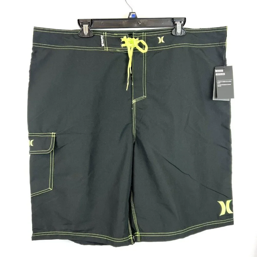 Hurley Men’s One And Only Black/Neon Green Board Shorts Size 42